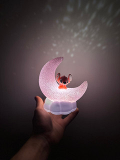 چراغ خواب هلالی طرح استیچ مدل Moonlit Night Light | نور خواب فانتزی صورتی و آبی